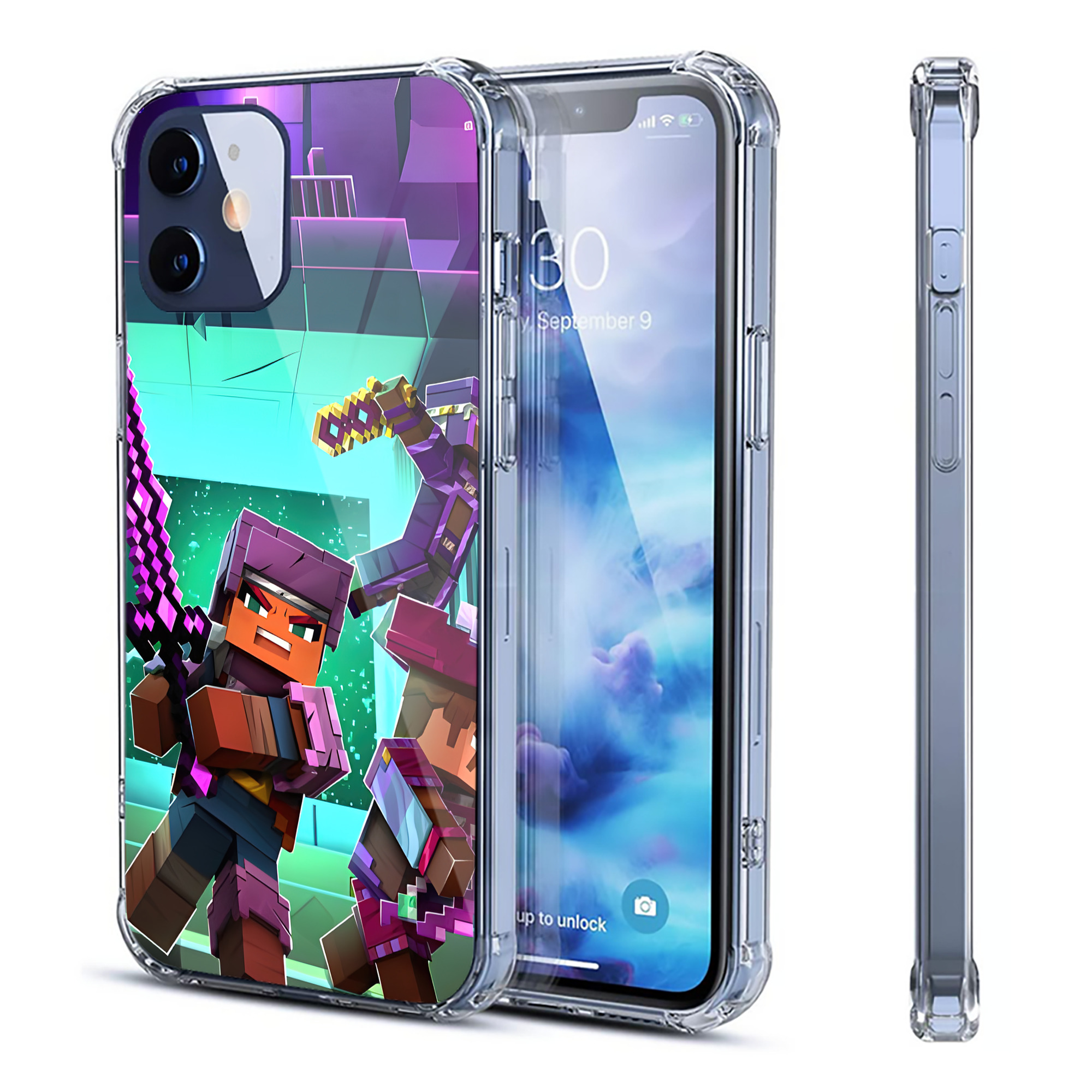 （画像用） マインクラフト ブロックの世界 Minecraft MC Block world 【iPhone 12シリーズ対応】透明スマホケース（クリアソフトケース）